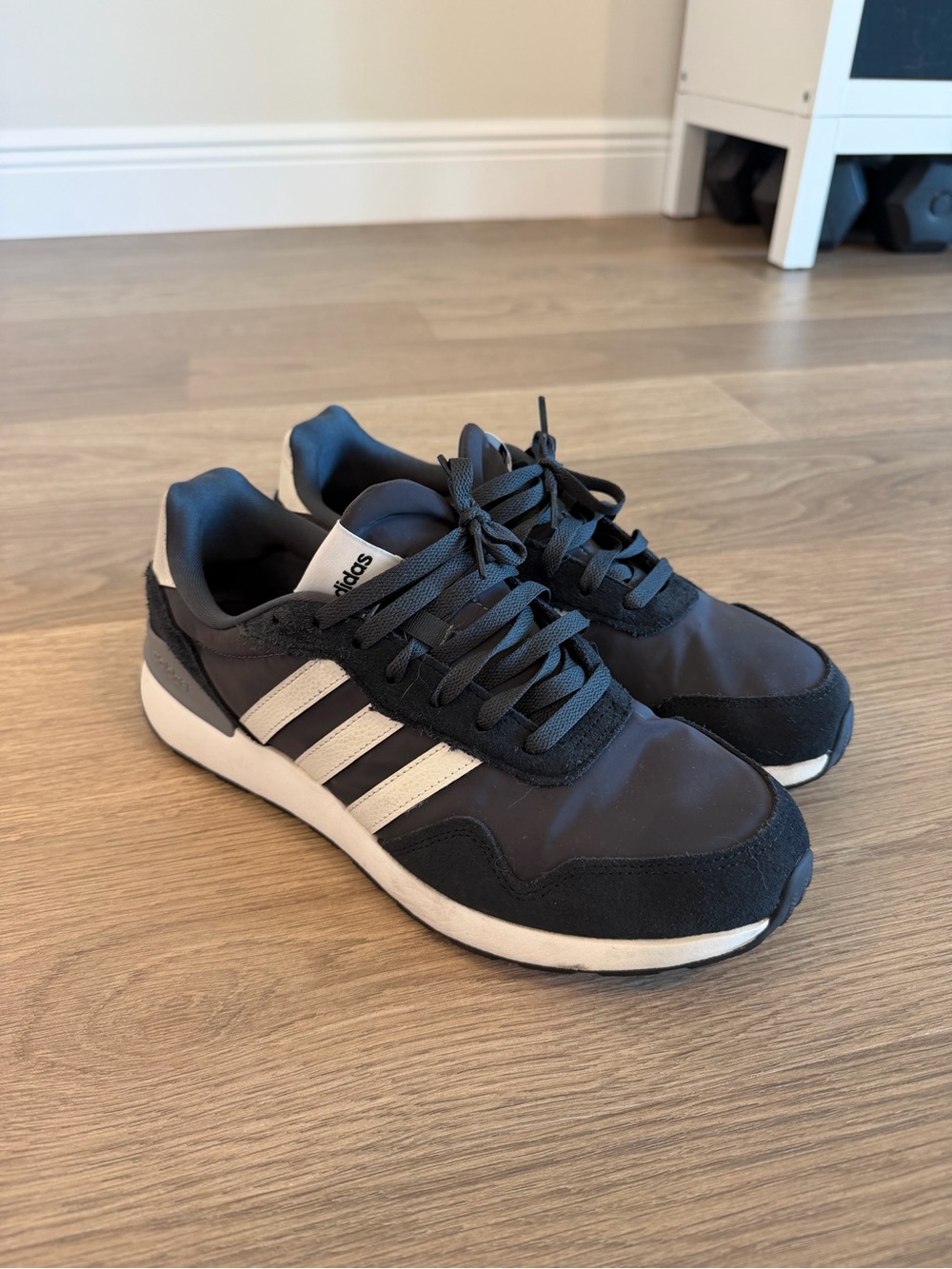 adidas Men’s Black Sneakers with White Stripes